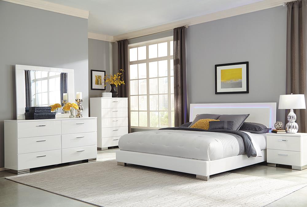 Felicity California King Panel Bed with LED Lighting Glossy White - 203500KW - Bien Home Furniture & Electronics