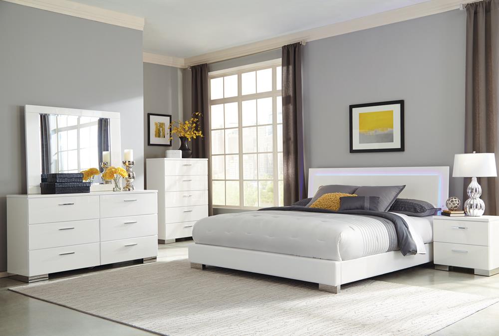 Felicity California King Panel Bed with LED Lighting Glossy White - 203500KW - Bien Home Furniture & Electronics