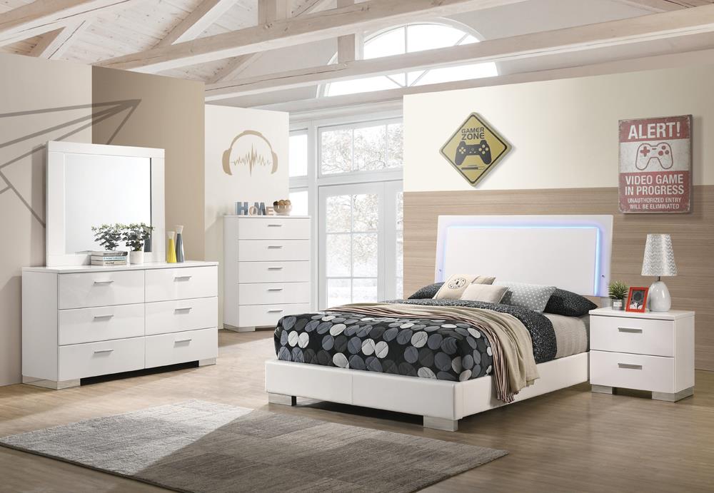 Felicity Full Panel Bed with LED Lighting Glossy White - 203500F - Bien Home Furniture & Electronics