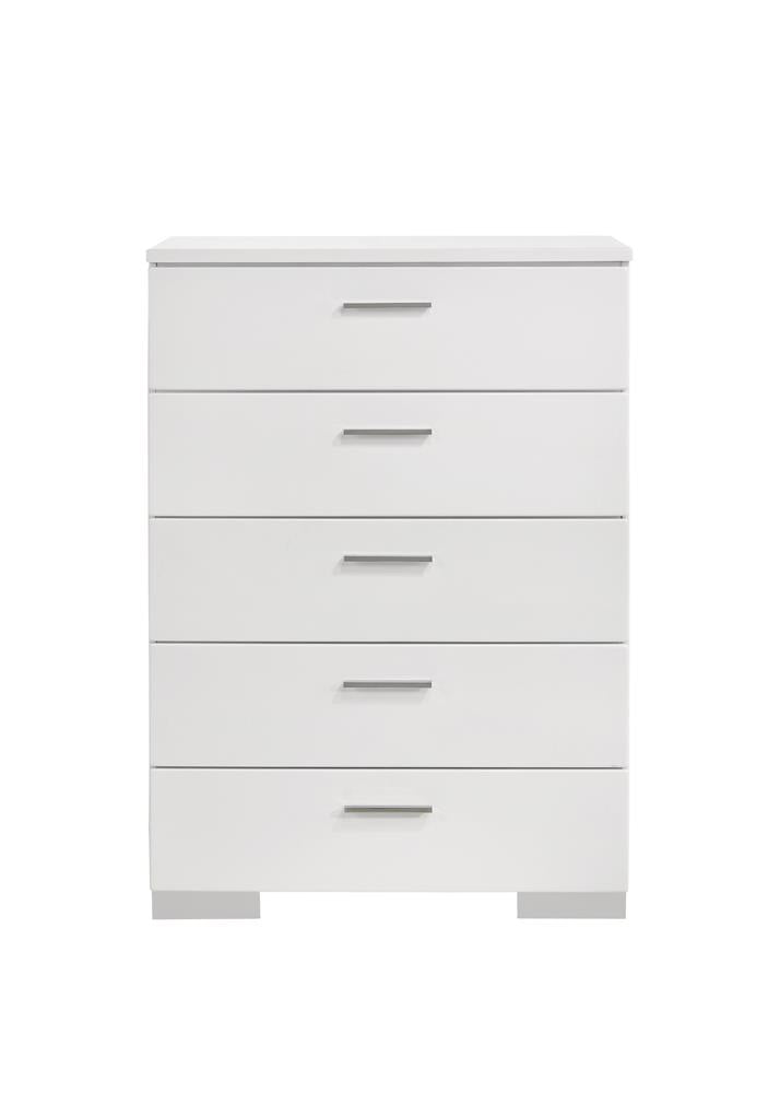 Felicity Glossy White 5-Drawer Chest - 203505 - Bien Home Furniture & Electronics