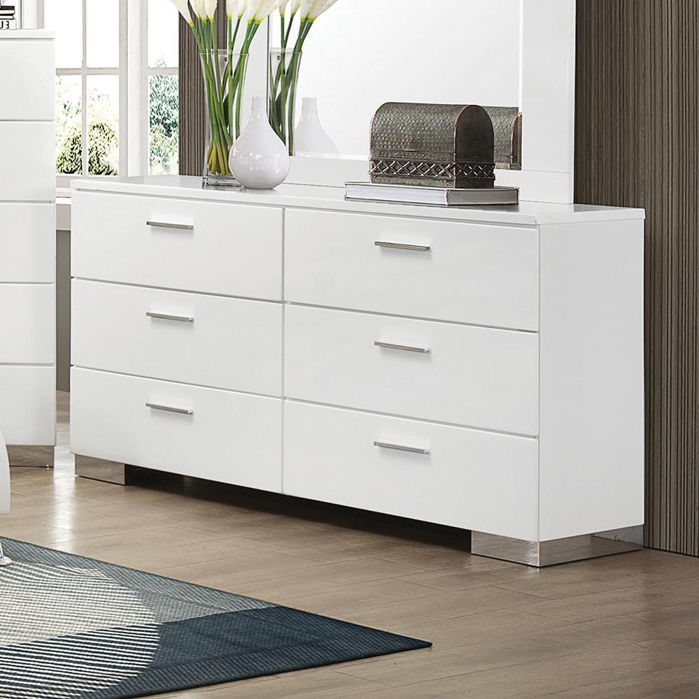 Felicity Glossy White 6-Drawer Dresser - 203503 - Bien Home Furniture & Electronics
