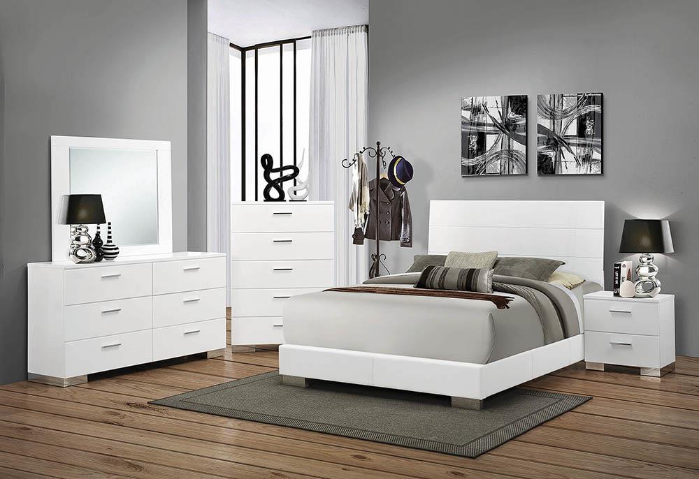 Felicity Glossy White Panel Bedroom Set - SET | 203501Q | 203502 | 203505 - Bien Home Furniture &amp; Electronics