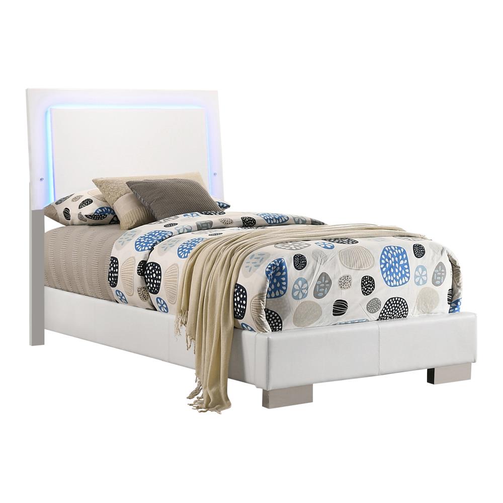 Felicity Twin Panel Bed with LED Lighting Glossy White - 203500T - Bien Home Furniture & Electronics