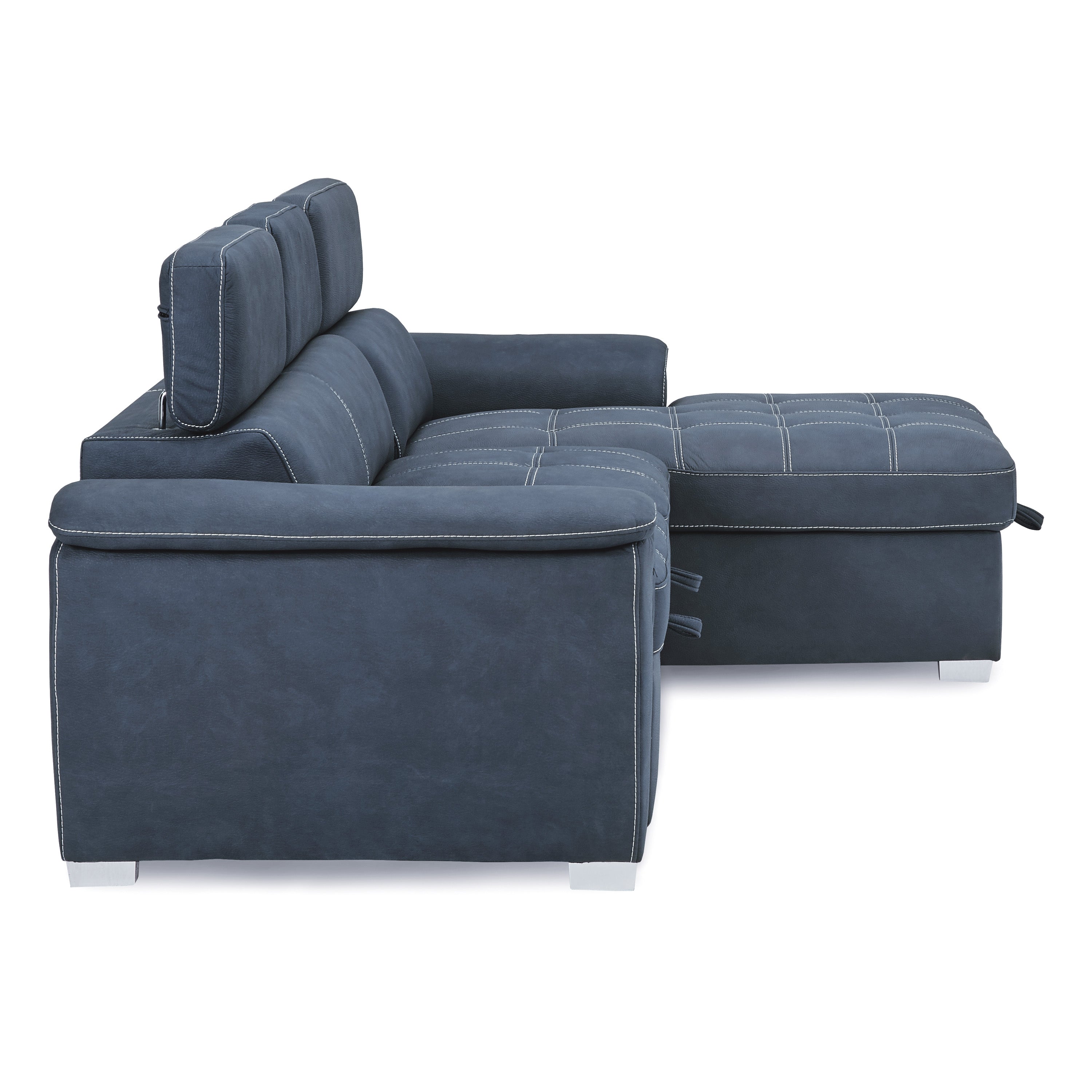 Ferriday Blue Sectional with Adjustable Headrests, Pull-out Bed and Right Chaise with Hidden Storage - 8228BU* - Bien Home Furniture & Electronics
