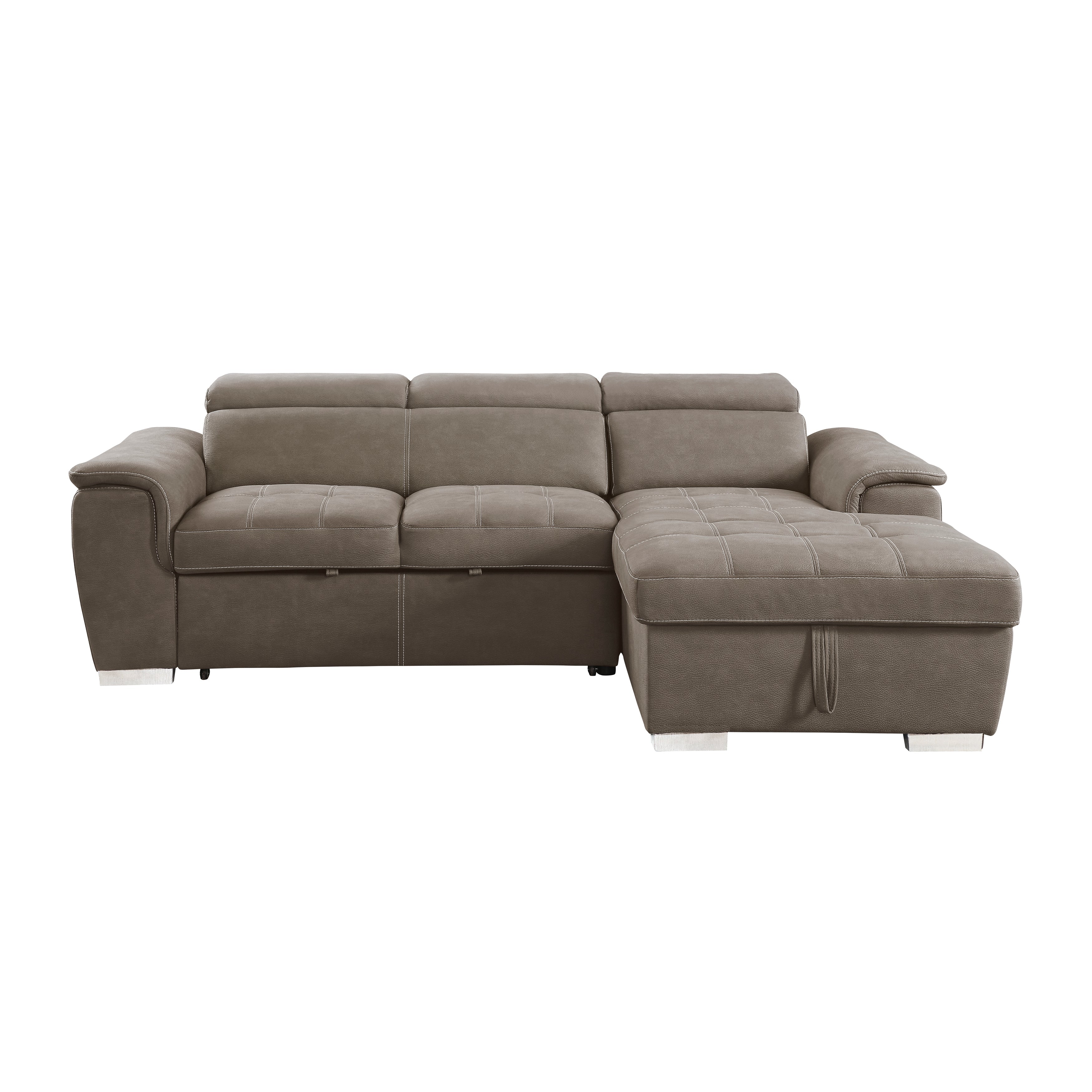 Ferriday Brown Sectional with Adjustable Headrests, Pull-out Bed and Right Chaise with Hidden Storage - 8228TP* - Bien Home Furniture & Electronics