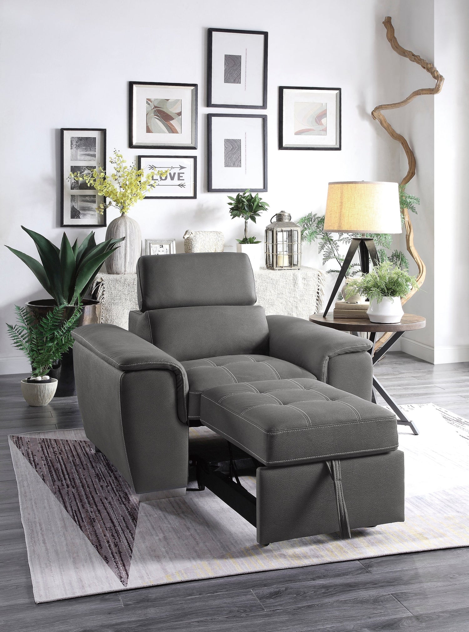 Ferriday Gray Chair with Pull-out Ottoman - 8228GY-1 - Bien Home Furniture & Electronics