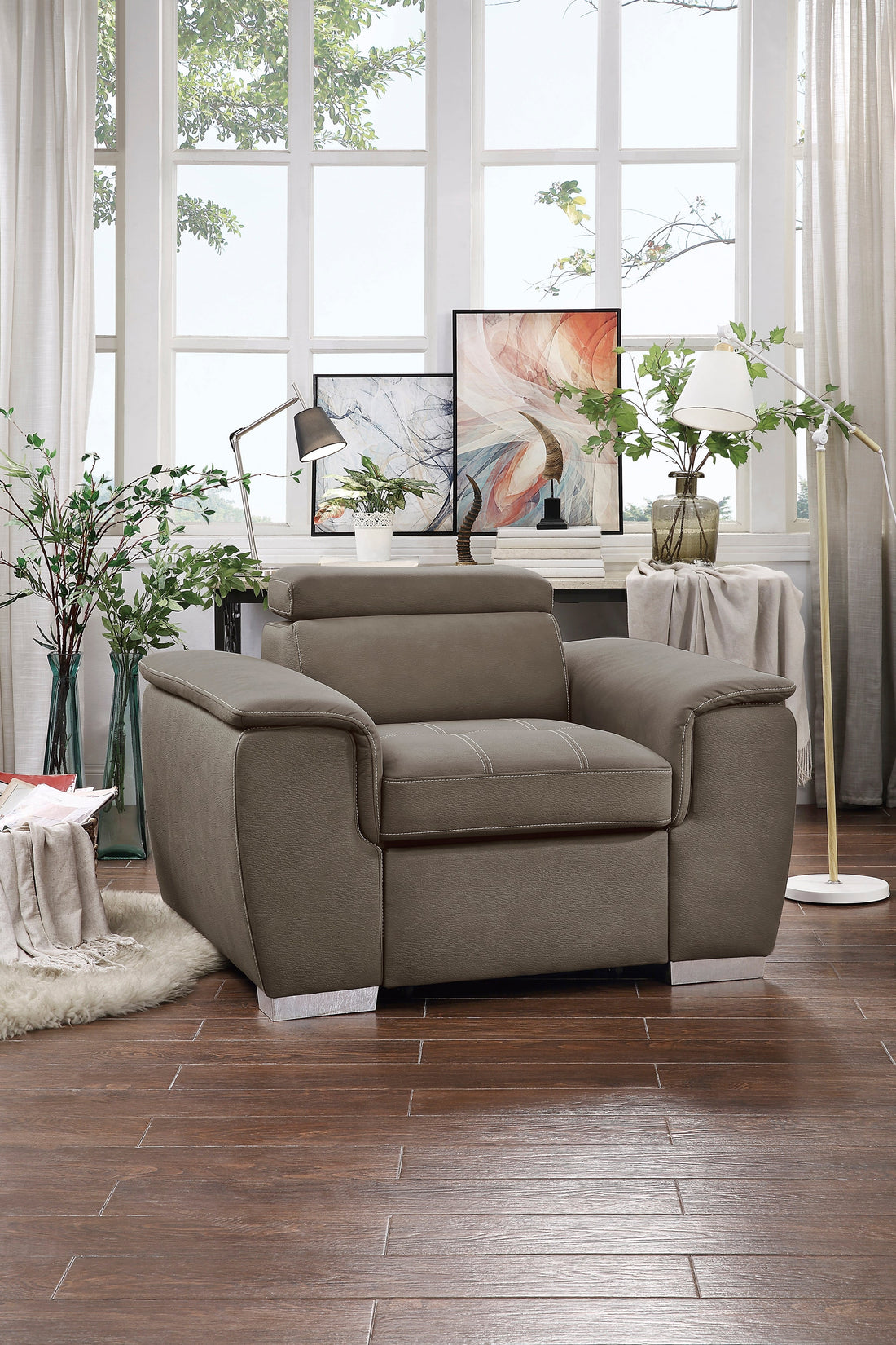Ferriday Taupe Chair with Pull-out Ottoman - 8228TP-1 - Bien Home Furniture &amp; Electronics