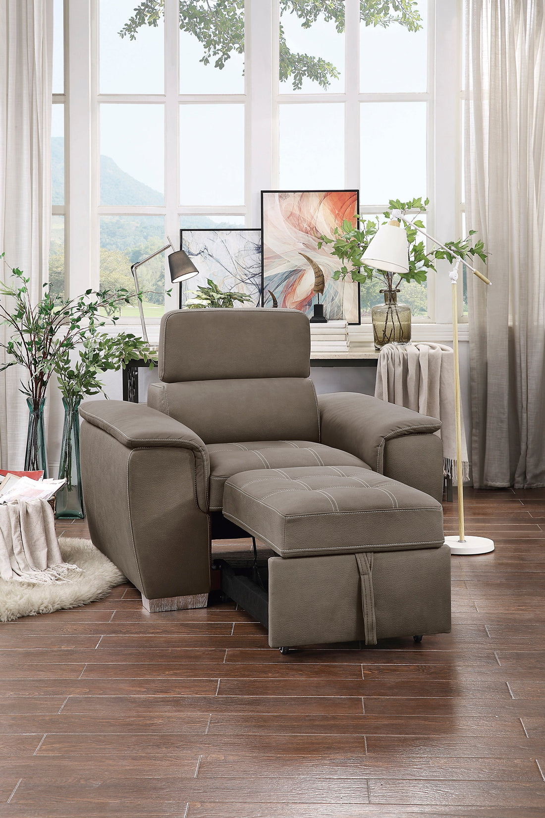 Ferriday Taupe Chair with Pull-out Ottoman - 8228TP-1 - Bien Home Furniture &amp; Electronics