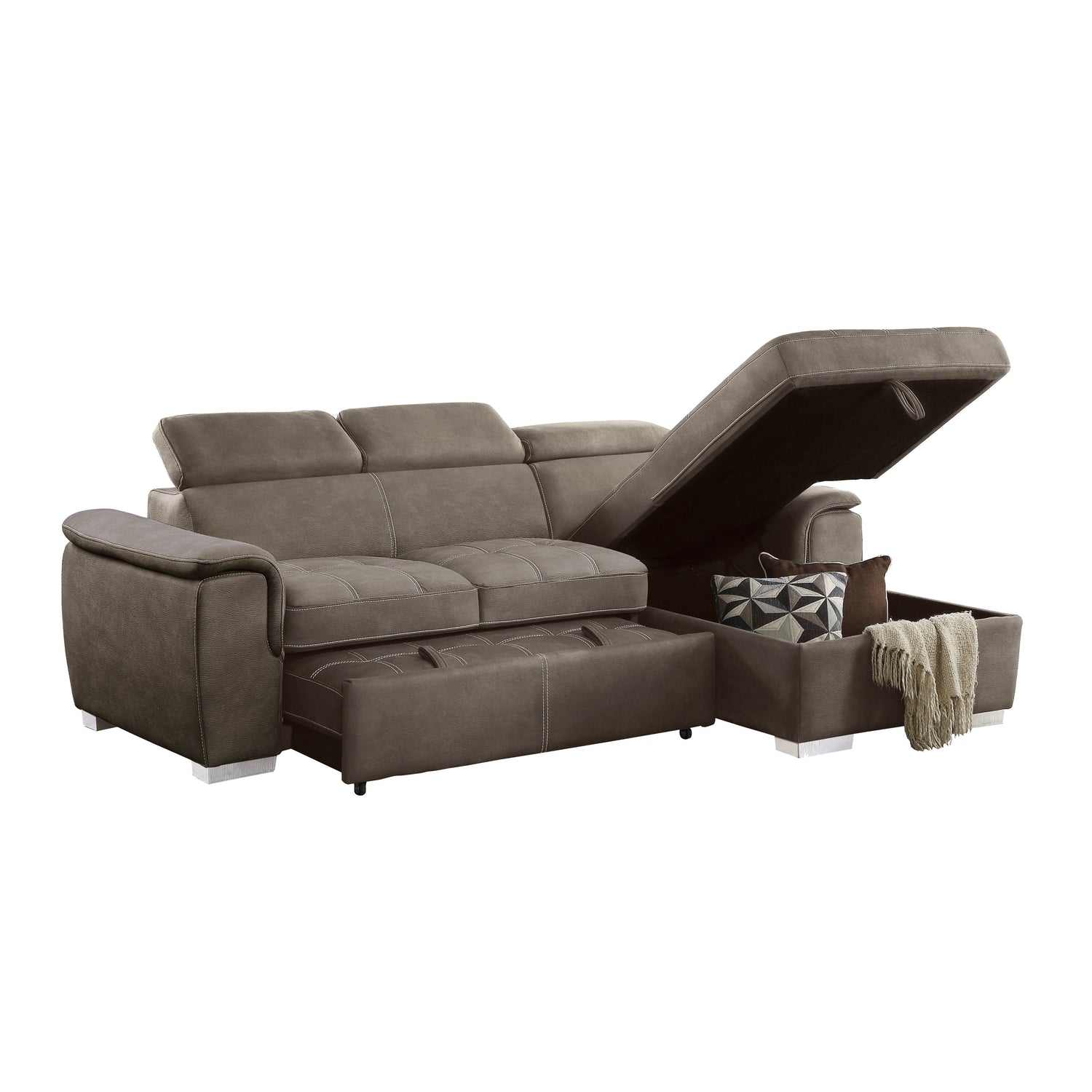 Ferriday Taupe Storage Sleeper Sofa Chaise - SET | 8228TP-L | 8228TP-R - Bien Home Furniture & Electronics