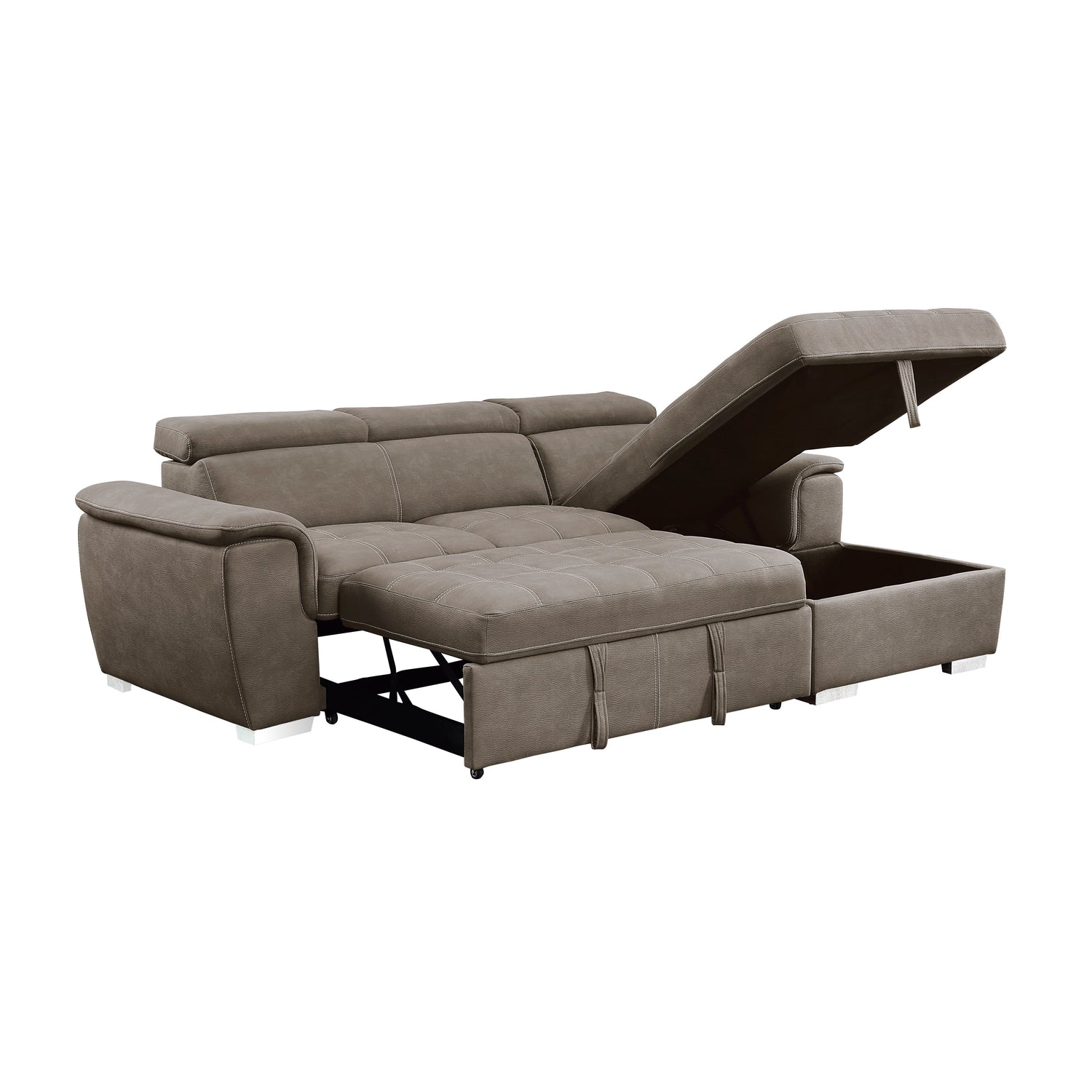 Ferriday Taupe Storage Sleeper Sofa Chaise - SET | 8228TP-L | 8228TP-R - Bien Home Furniture & Electronics