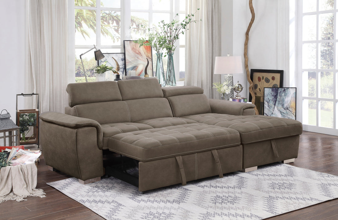 Ferriday Taupe Storage Sleeper Sofa Chaise - SET | 8228TP-L | 8228TP-R - Bien Home Furniture &amp; Electronics