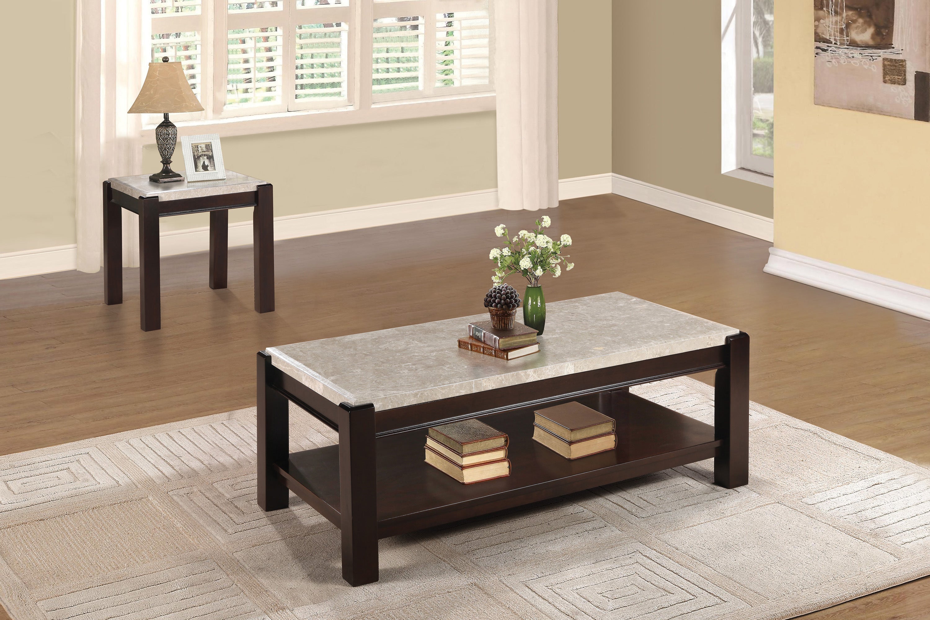 Festus Dark Cherry Marble-Top End Table - 5466-04 - Bien Home Furniture & Electronics