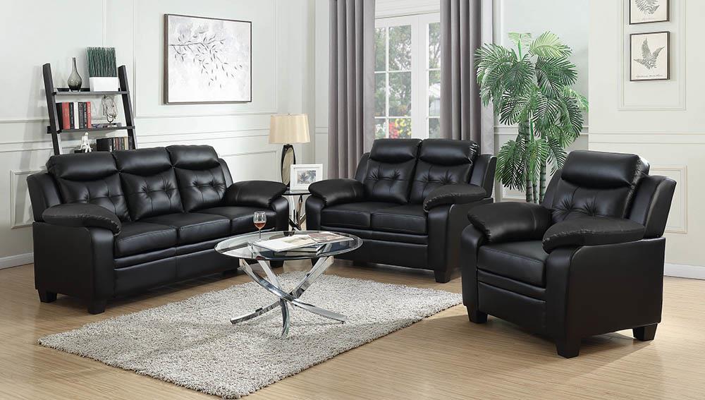 Finley Upholstered Pillow Top Arm Living Room Set Black - 506551-S3 - Bien Home Furniture & Electronics