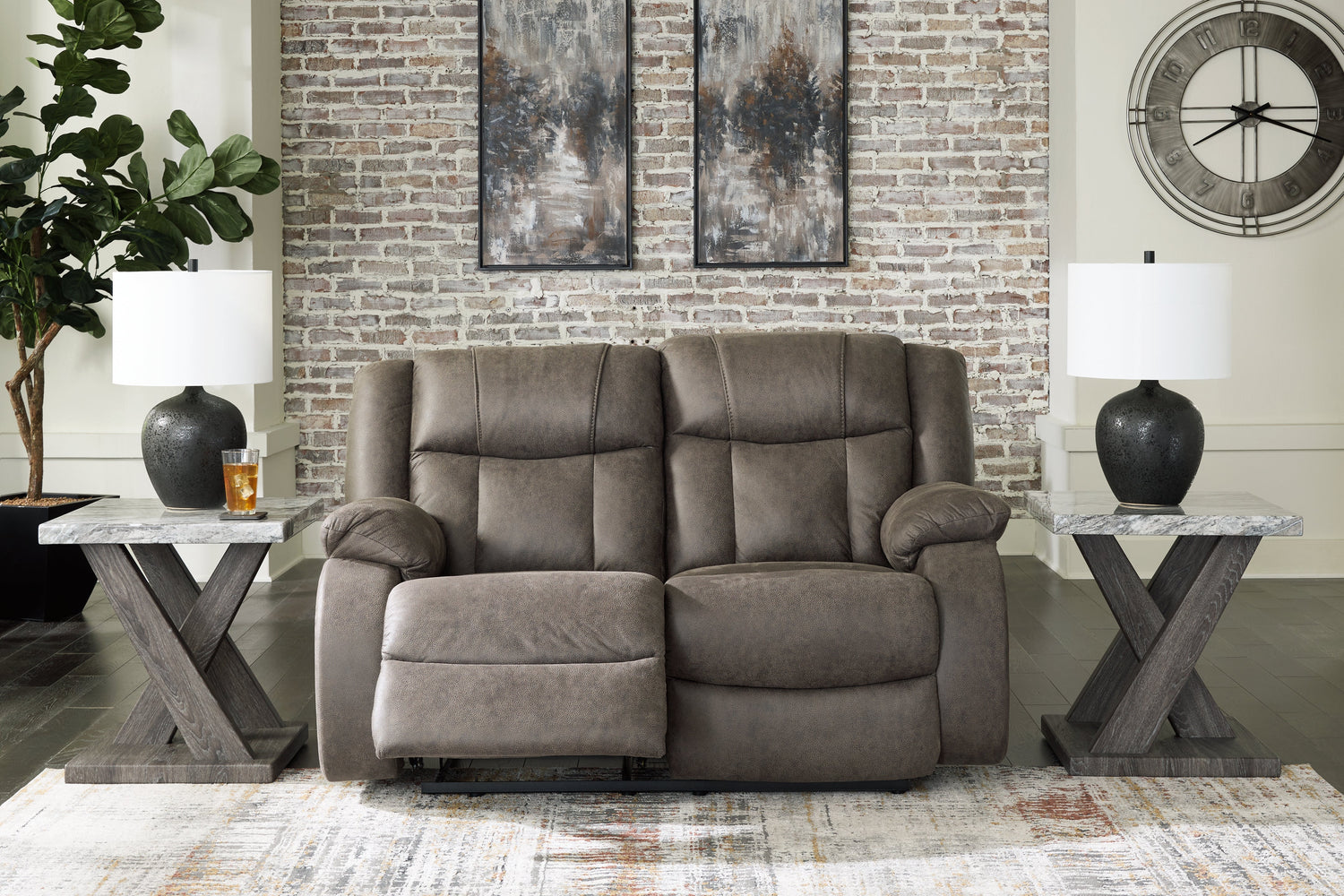 First Base Gunmetal Reclining Loveseat - 6880486 - Bien Home Furniture & Electronics