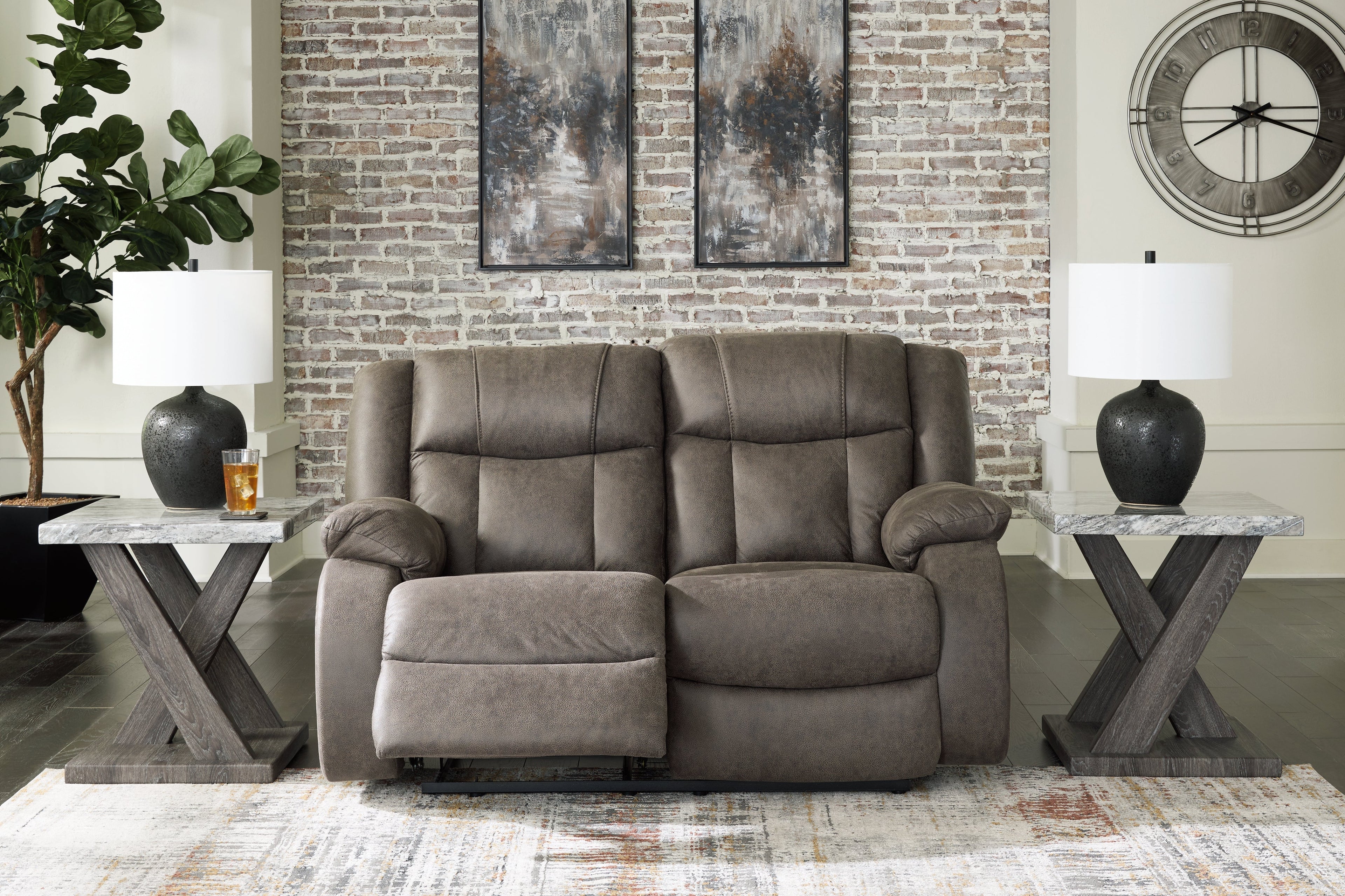 First Base Gunmetal Reclining Loveseat - 6880486 - Bien Home Furniture & Electronics