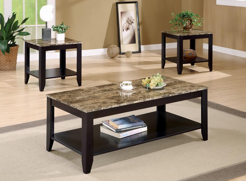 Flores 3-Piece Occasional Table Set with Shelf Cappuccino - 700155 - Bien Home Furniture &amp; Electronics