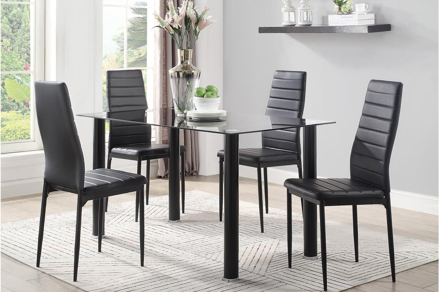 Florian Black Dining Set - SET | 5538BK | 5538BKG | 5538BKS(2) - Bien Home Furniture & Electronics