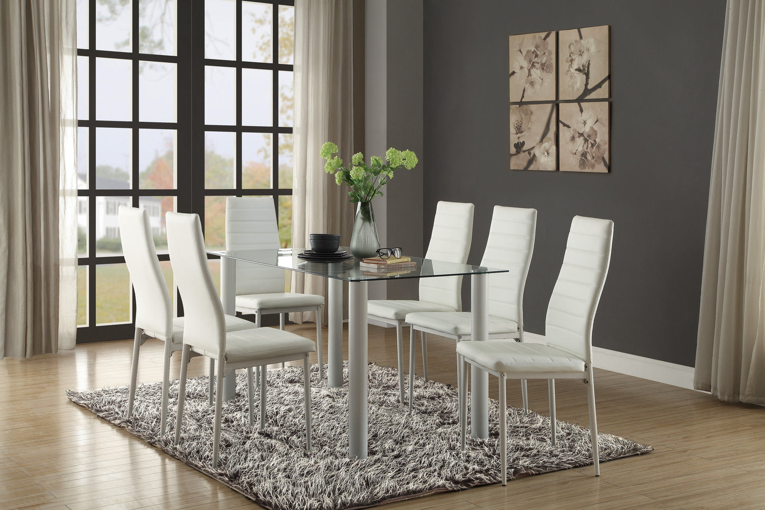Florian White Dining Table - SET | 5538W | 5538WG - Bien Home Furniture & Electronics