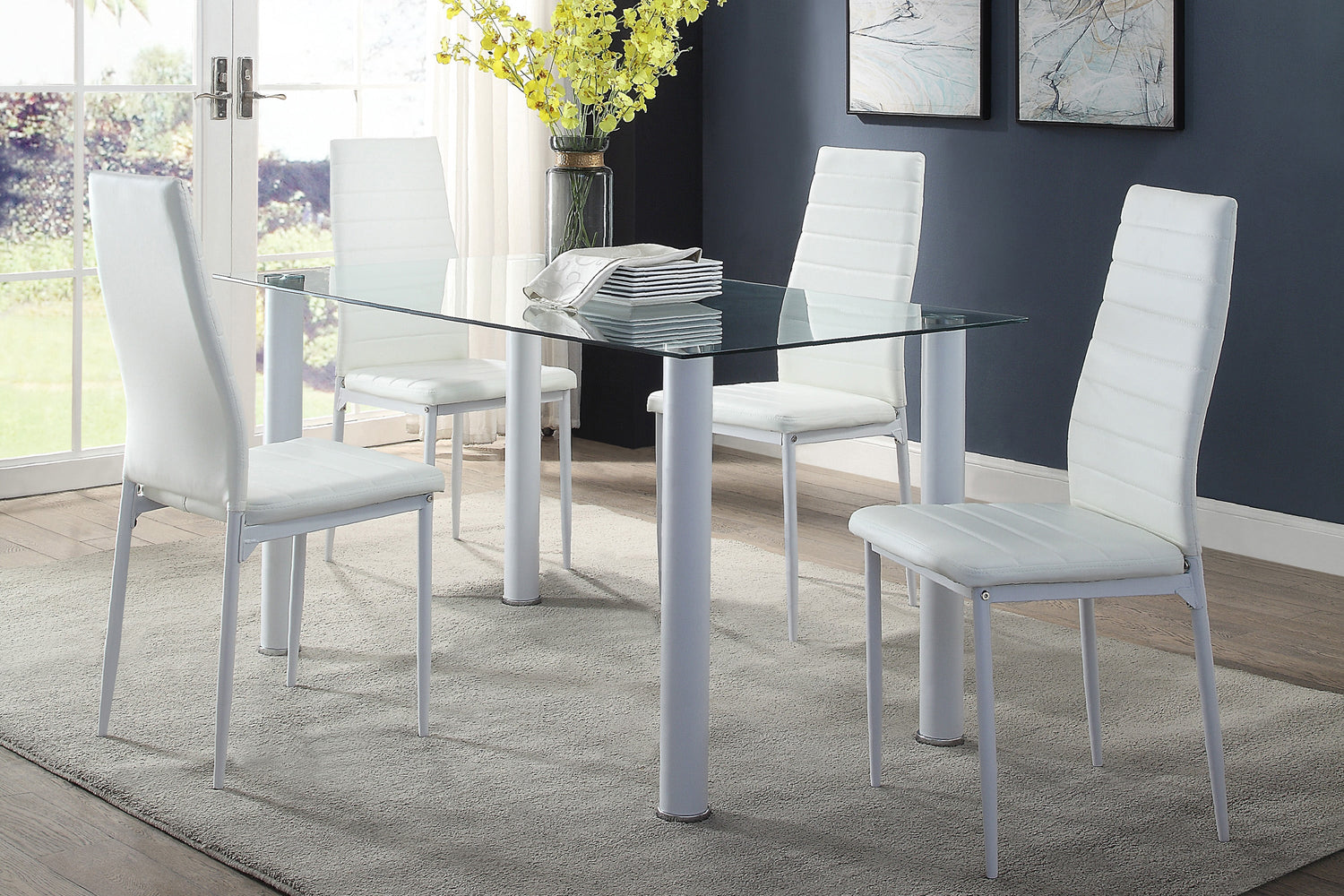 Florian White Dining Table - SET | 5538W | 5538WG - Bien Home Furniture & Electronics