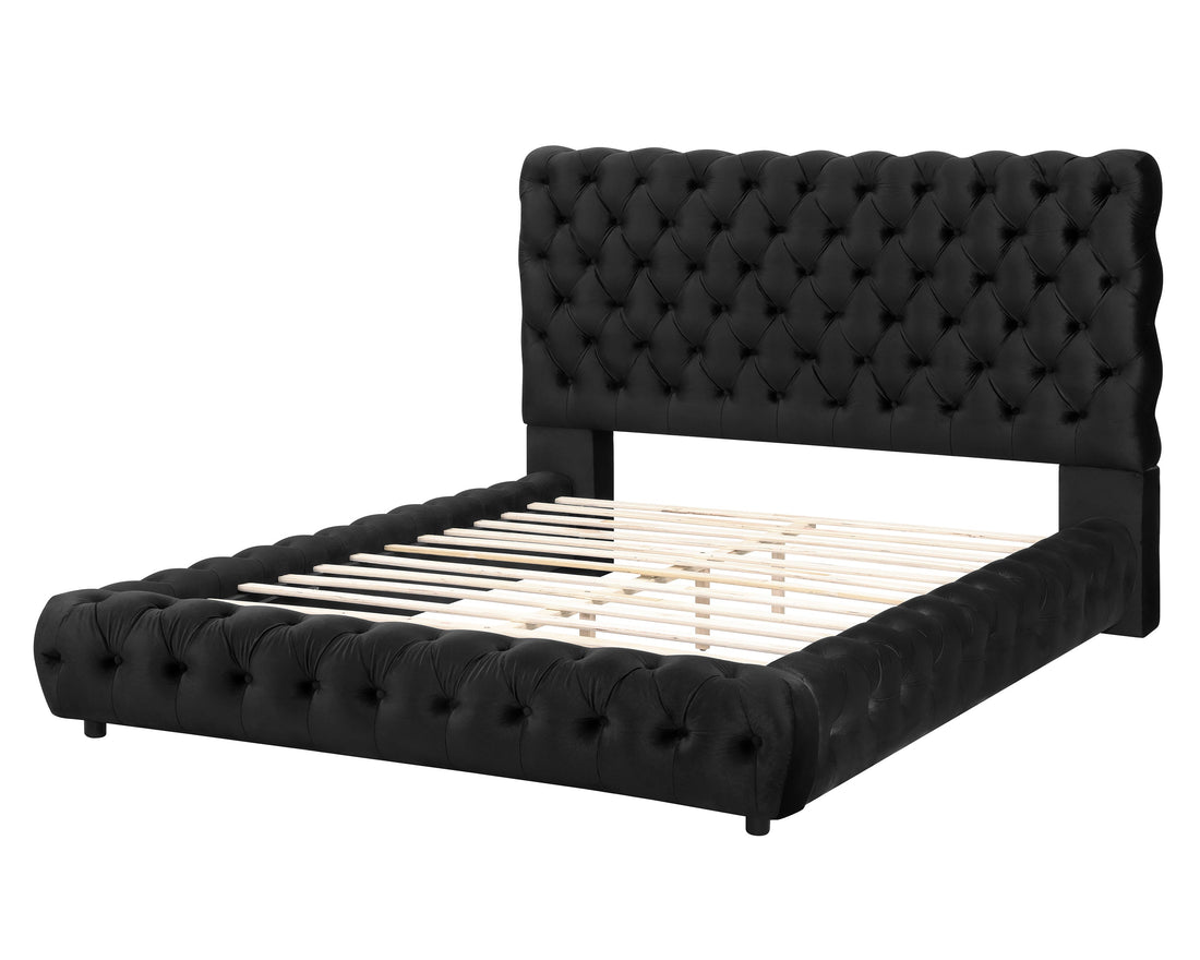 Flory Black Queen Upholstered Platform Bed - SET | 5112BK-Q-HBFB | 5112BK-KQ-RAIL - Bien Home Furniture &amp; Electronics