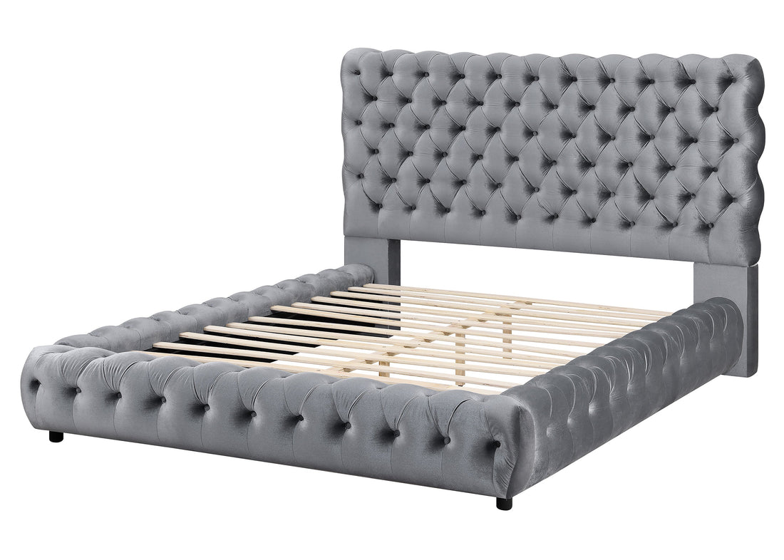 Flory Gray Queen Upholstered Platform Bed - SET | 5112GY-Q-HBFB | 5112GY-KQ-RAIL - Bien Home Furniture &amp; Electronics
