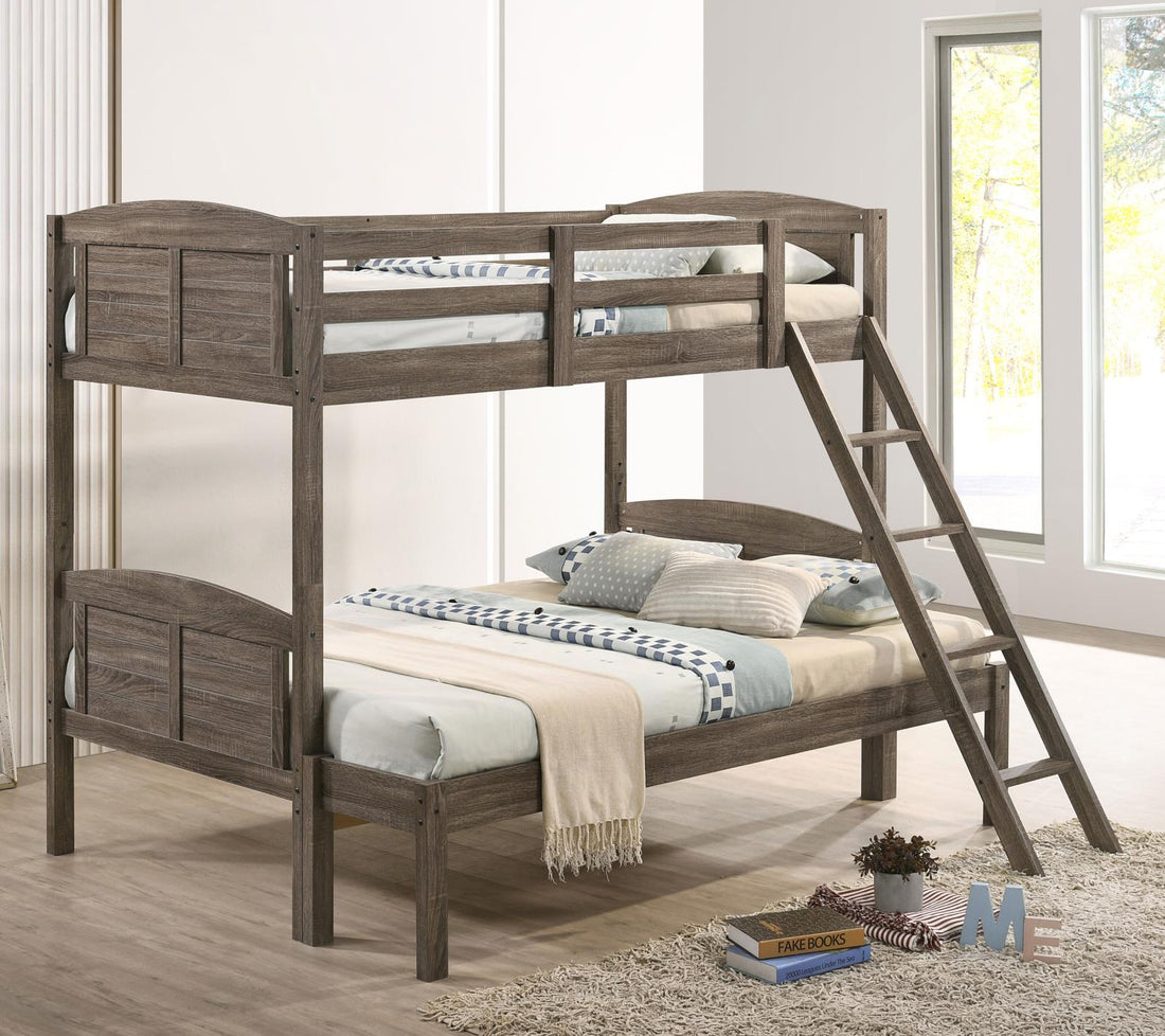 Flynn Weathered Brown Twin over Full Bunk Bed - 400809 - Bien Home Furniture &amp; Electronics