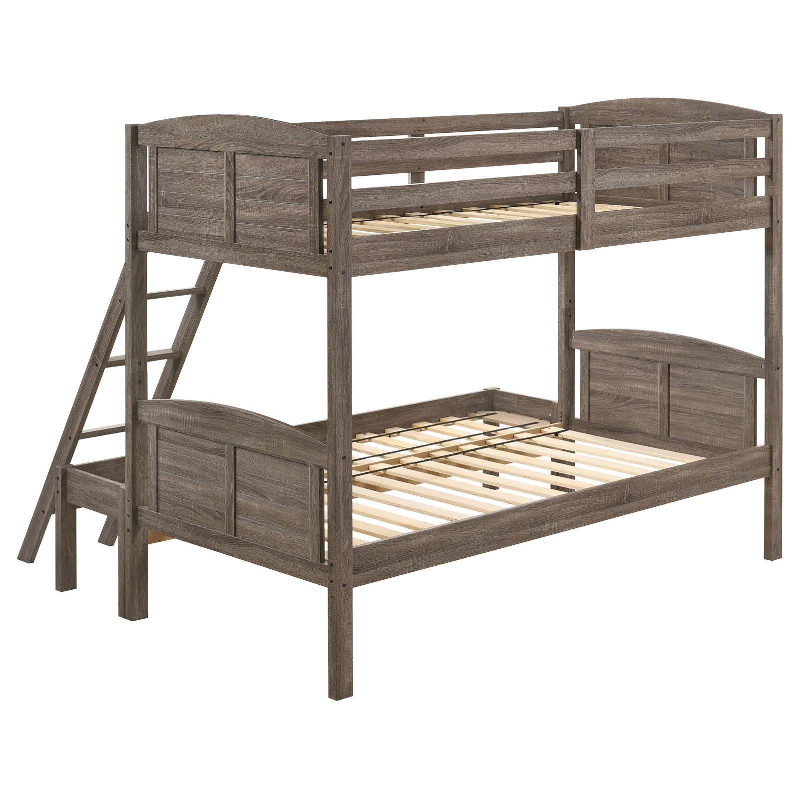 Flynn Weathered Brown Twin over Full Bunk Bed - 400809 - Bien Home Furniture & Electronics