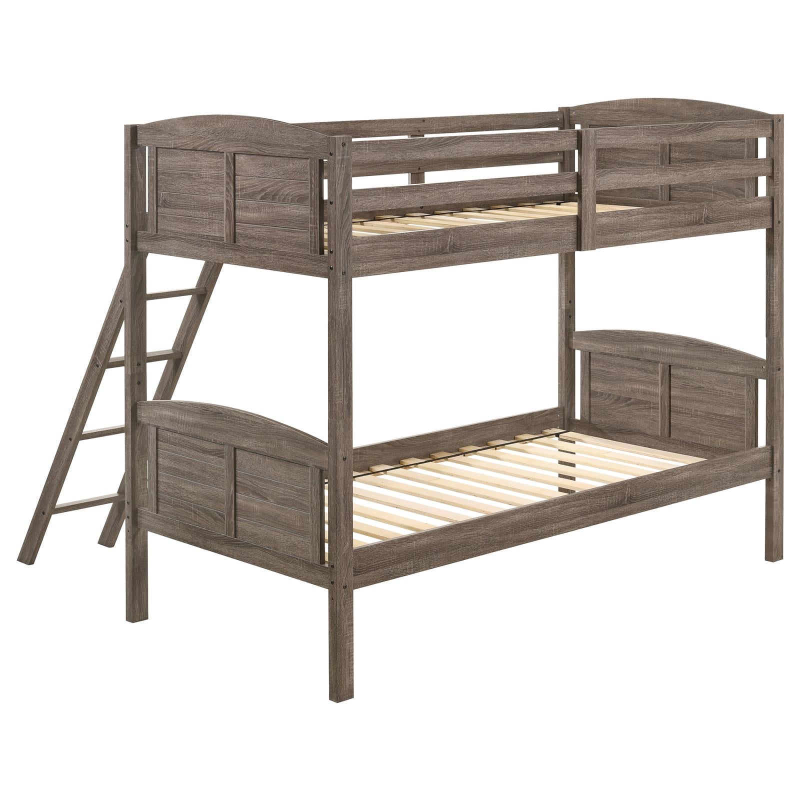 Flynn Weathered Brown Twin over Twin Bunk Bed - 400808 - Bien Home Furniture & Electronics