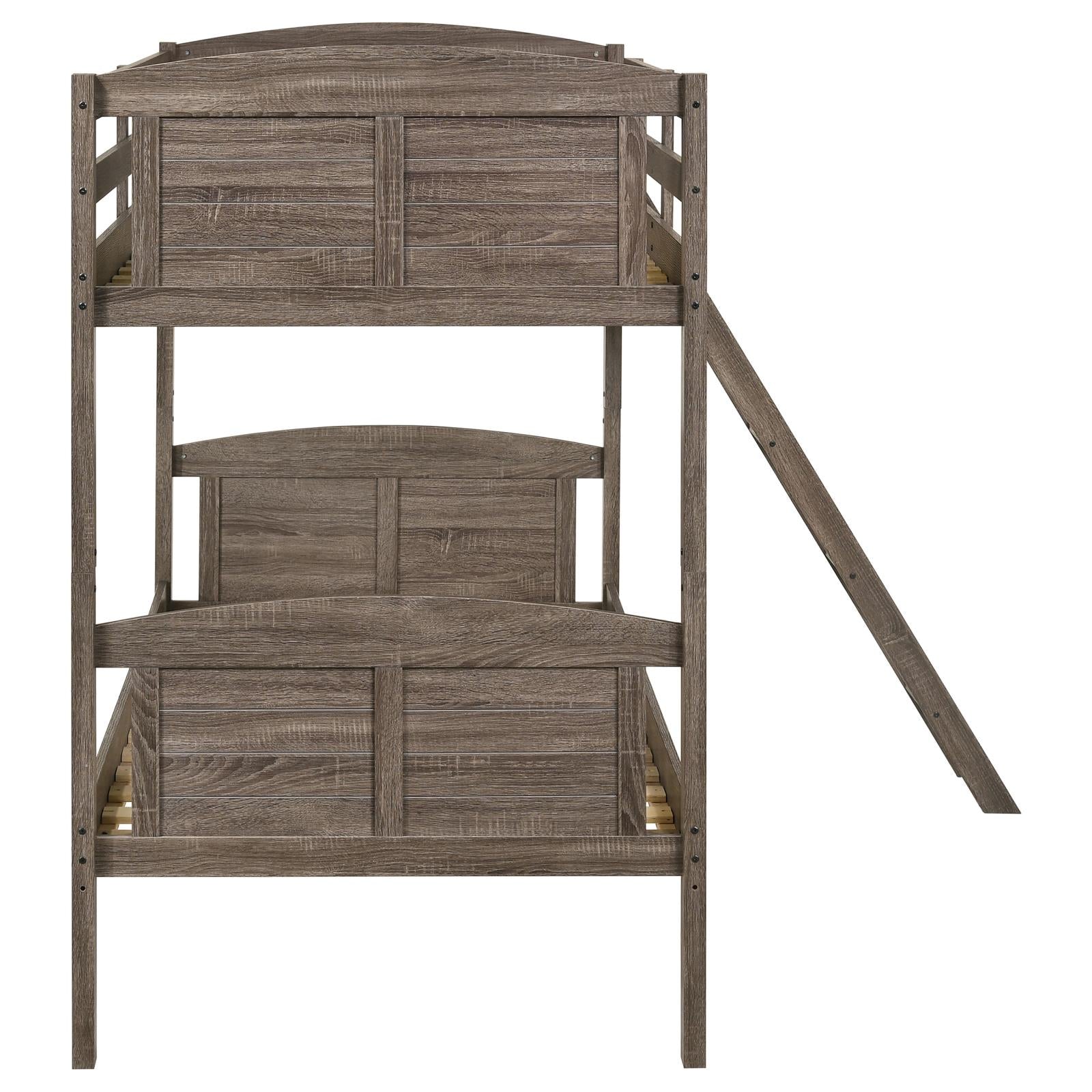 Flynn Weathered Brown Twin over Twin Bunk Bed - 400808 - Bien Home Furniture & Electronics