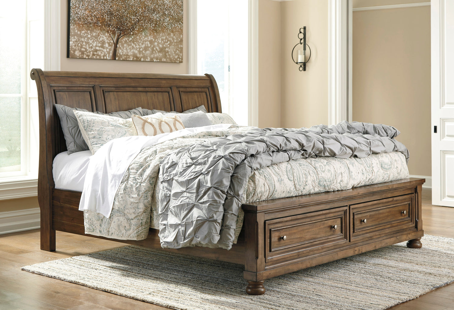 Flynnter Medium Brown Footboard Storage Sleigh Platform Bedroom Set - SET | B719-74 | B719-77 | B719-98 | B719-31 | B719-36 | B719-92 | B719-46 - Bien Home Furniture & Electronics