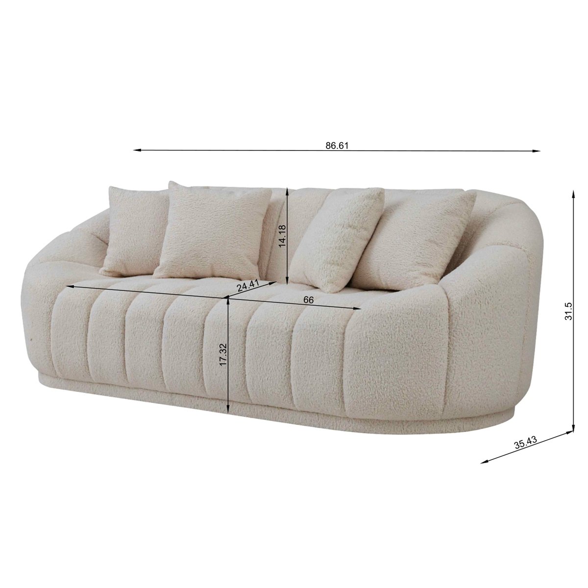 Forrester White Boucle Tight Back Japandi Sofa - MDM01800 - Bien Home Furniture & Electronics