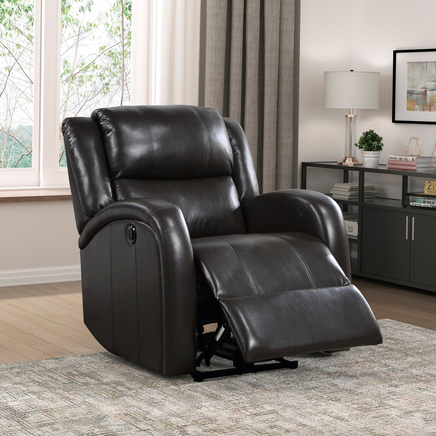 Foxcroft Brown Faux Leather Power Reclining Chair - 9316PUBR-1PW - Bien Home Furniture & Electronics