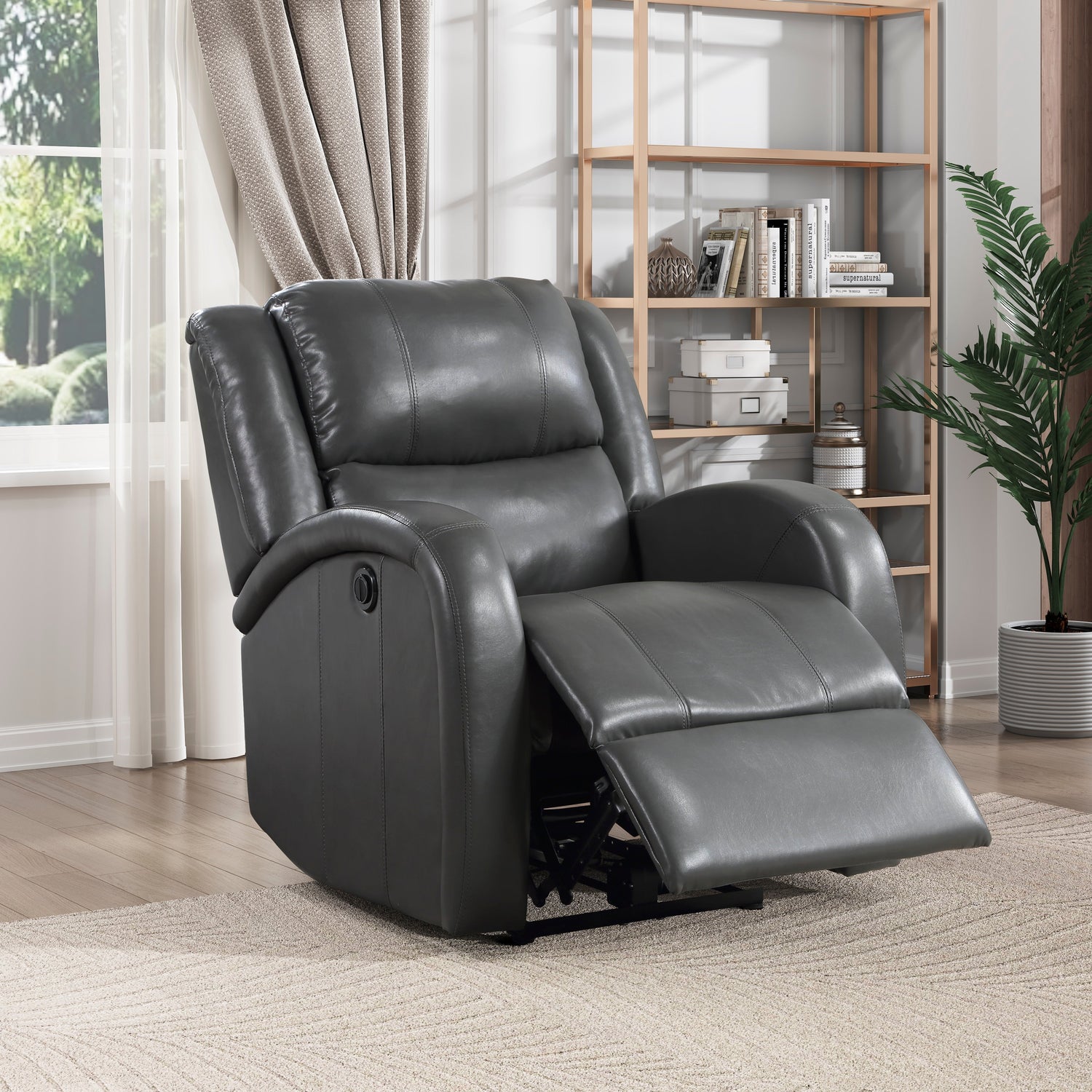 Foxcroft Gray Faux Leather Power Reclining Chair - 9316PUGY-1PW - Bien Home Furniture & Electronics
