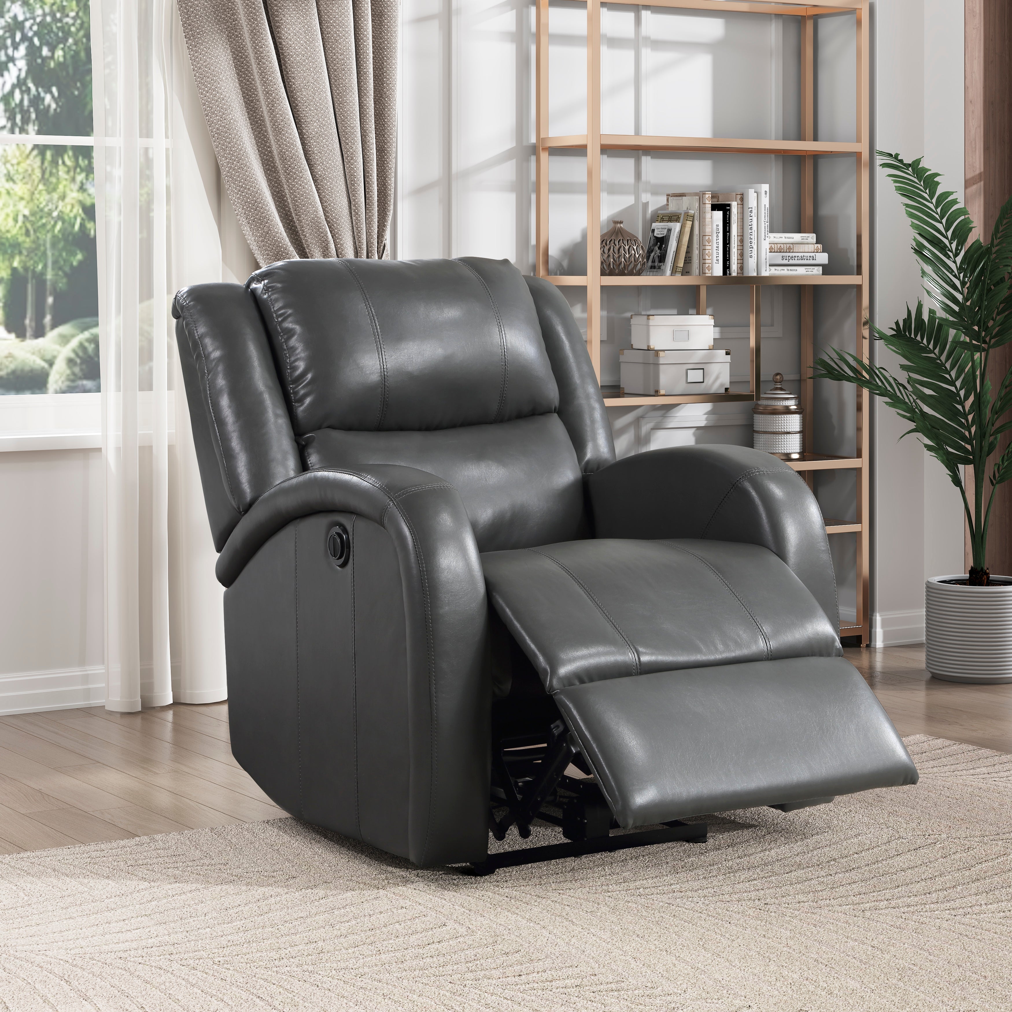 Foxcroft Gray Faux Leather Power Reclining Chair - 9316PUGY-1PW - Bien Home Furniture & Electronics