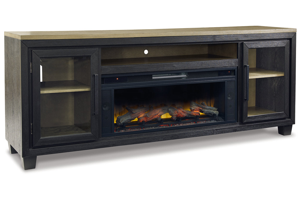 Foyland Black/Brown 83" TV Stand with Electric Fireplace - SET | W100-12 | W989-68 - Bien Home Furniture & Electronics