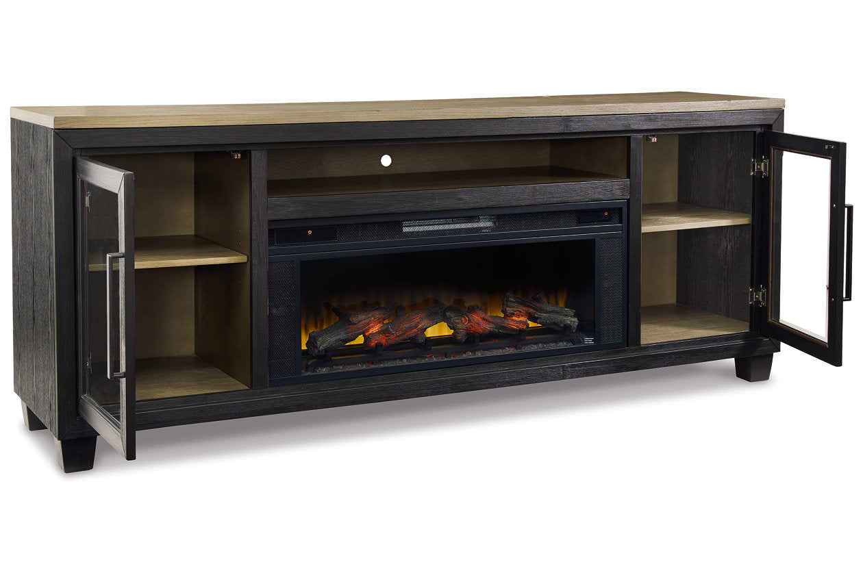 Foyland Black/Brown 83" TV Stand with Electric Fireplace - SET | W100-12 | W989-68 - Bien Home Furniture & Electronics
