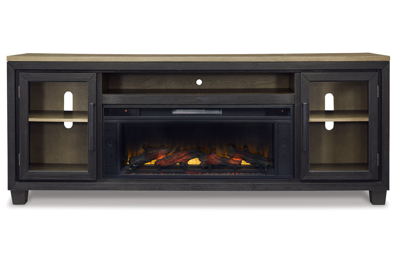 Foyland Black/Brown 83" TV Stand with Electric Fireplace - SET | W100-12 | W989-68 - Bien Home Furniture & Electronics