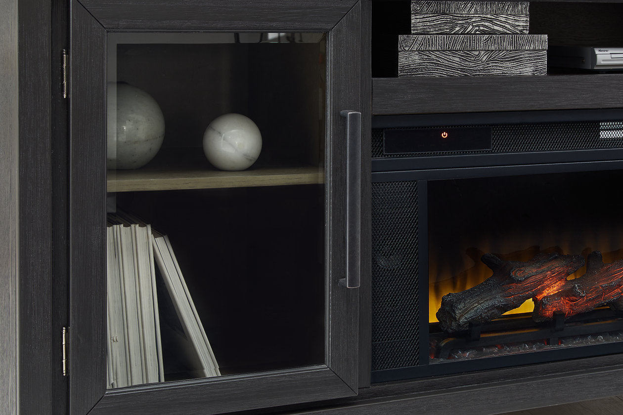 Foyland Black/Brown 83" TV Stand with Electric Fireplace - SET | W100-12 | W989-68 - Bien Home Furniture & Electronics