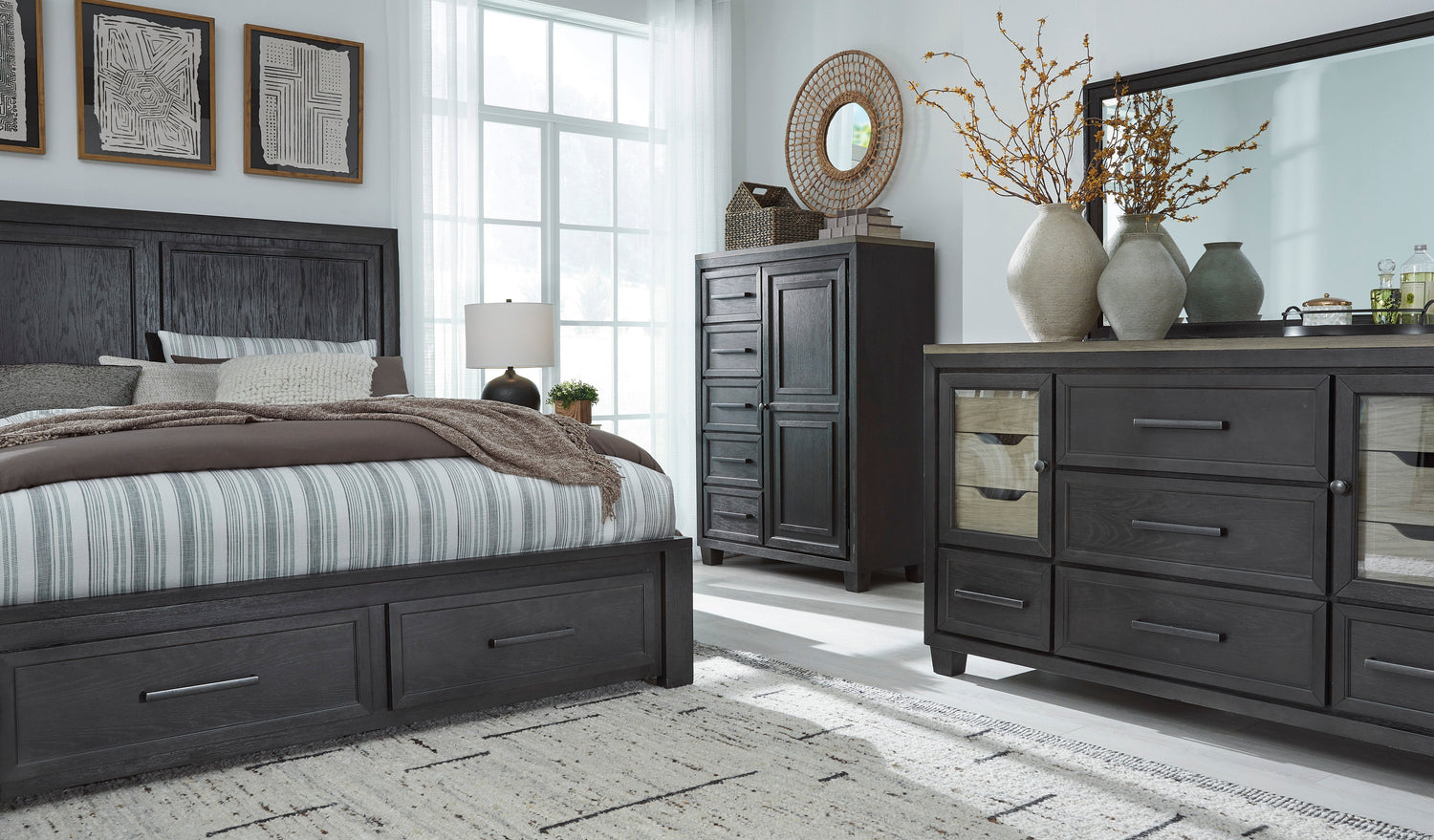 Foyland Black/Brown Footboard Storage Platform Bedroom Set - SET | B989-56S | B989-58 | B989-97 | B989-31 | B989-36 | B989-92 | B989-48 - Bien Home Furniture & Electronics