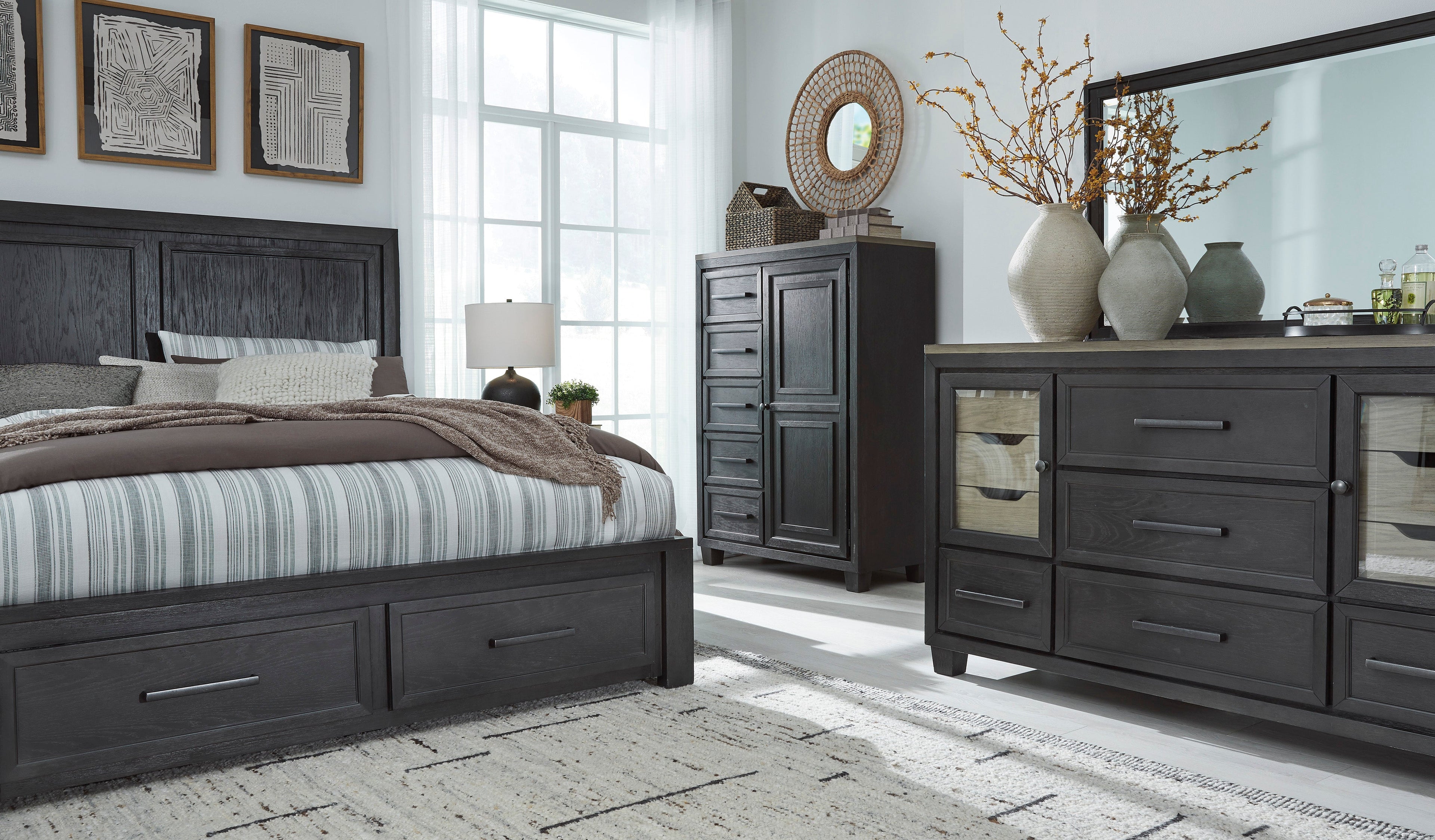 Foyland Black/Brown Footboard Storage Platform Bedroom Set - SET | B989-56S | B989-58 | B989-97 | B989-31 | B989-36 | B989-92 | B989-48 - Bien Home Furniture & Electronics