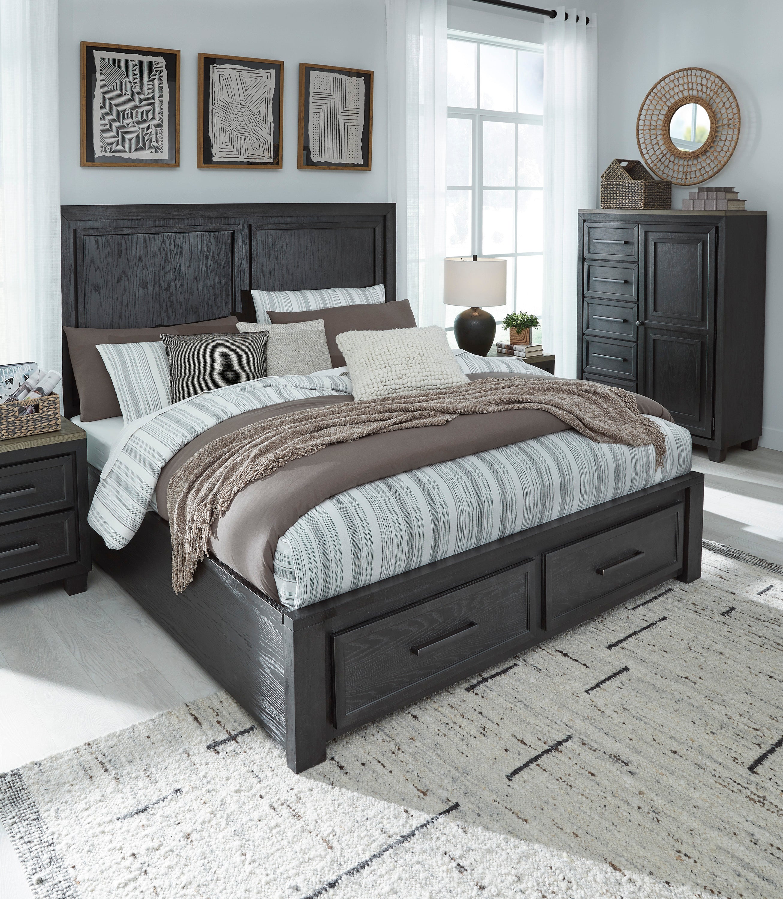 Foyland Black/Brown Footboard Storage Platform Bedroom Set - SET | B989-56S | B989-58 | B989-97 | B989-31 | B989-36 | B989-92 | B989-48 - Bien Home Furniture & Electronics