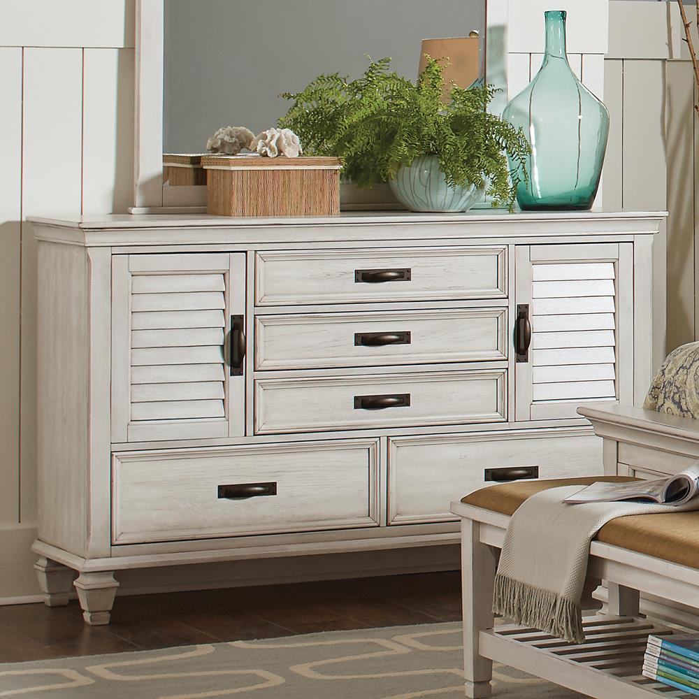 Franco Antique White 5-Drawer Dresser - 205333 - Bien Home Furniture &amp; Electronics