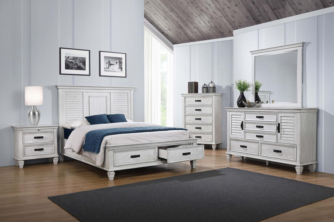 Franco Antique White Storage Platform Bedroom Set - SET | 205330Q | 205332 | 205335 - Bien Home Furniture &amp; Electronics
