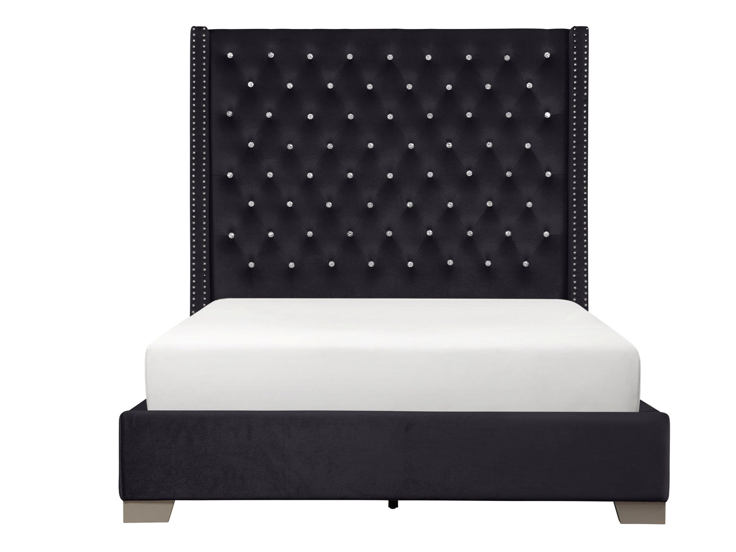 Franco Black Velvet King Upholstered Bed - SET | SH228KBLK-1 | SH228KBLK-3 - Bien Home Furniture &amp; Electronics