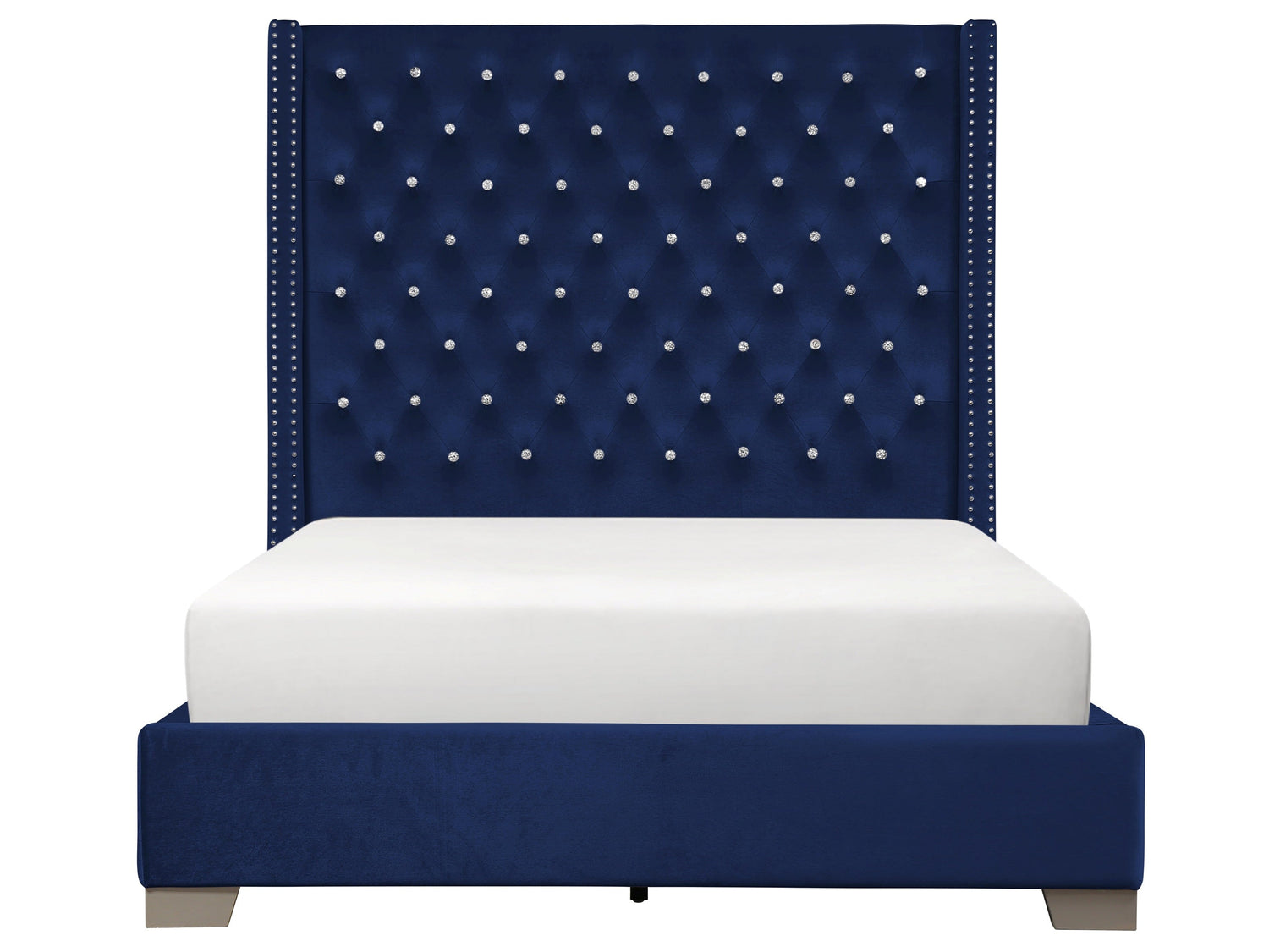 Franco Blue Velvet King Upholstered Bed - SET | SH228KBLU-1 | SH228KBLU-3 - Bien Home Furniture & Electronics