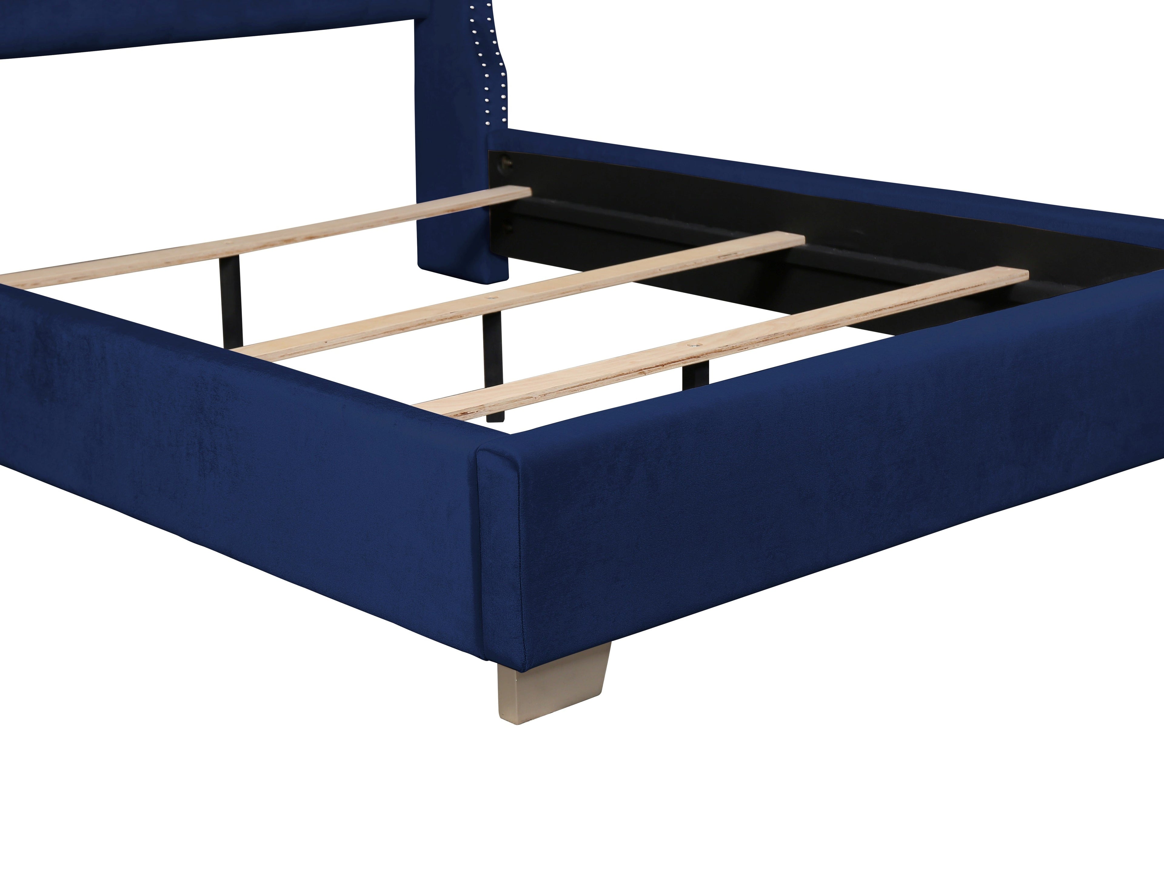 Franco Blue Velvet King Upholstered Bed - SET | SH228KBLU-1 | SH228KBLU-3 - Bien Home Furniture & Electronics