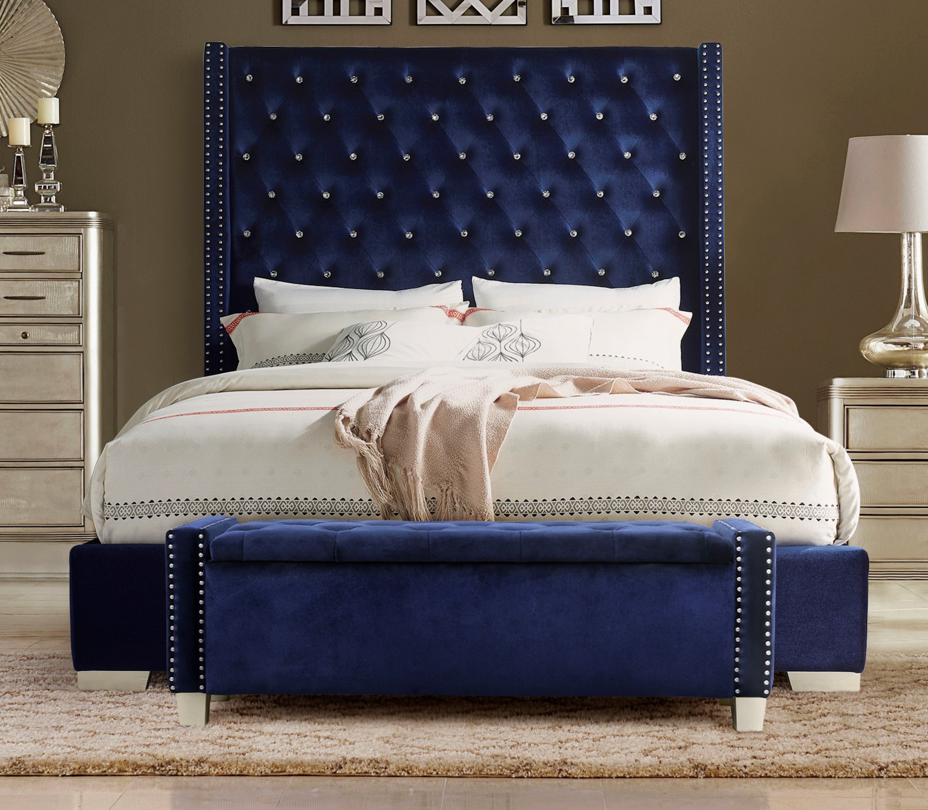 Franco Blue Velvet Storage Bench - SH228BLU-BH - Bien Home Furniture & Electronics