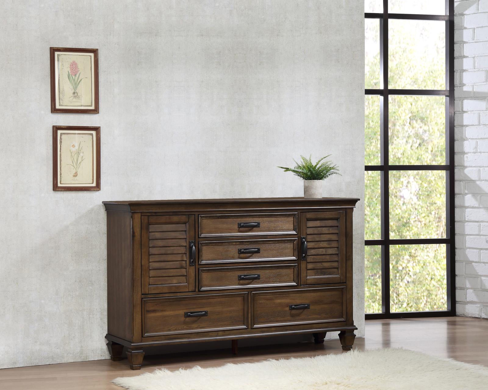 Franco Burnished Oak 5-Drawer Dresser with 2 Louvered Doors - 200973 - Bien Home Furniture &amp; Electronics