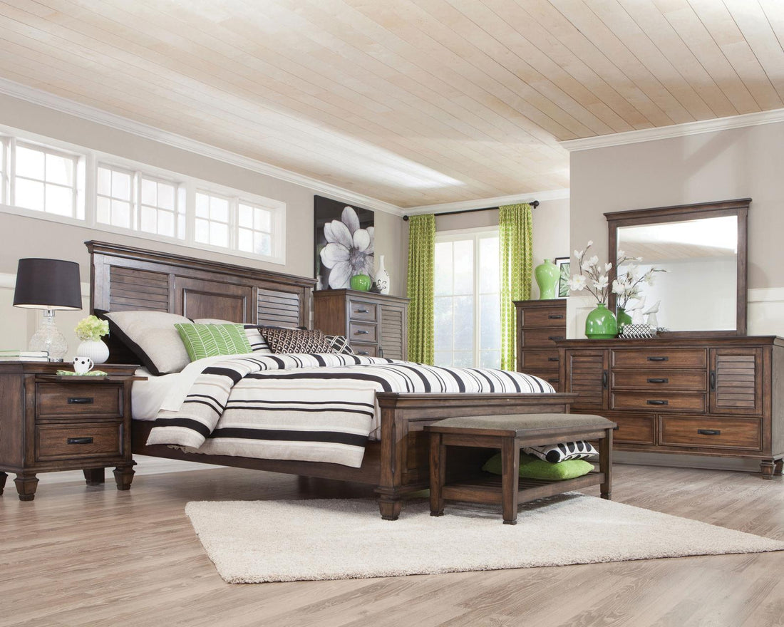 Franco Burnished Oak Panel Bedroom Set - SET | 200971Q | 200972 | 200975 - Bien Home Furniture &amp; Electronics