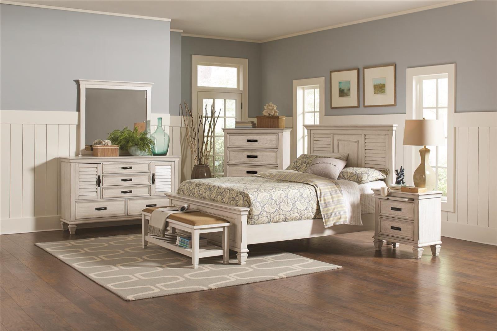 Franco Eastern King Panel Bed Antique White - 205331KE - Bien Home Furniture & Electronics